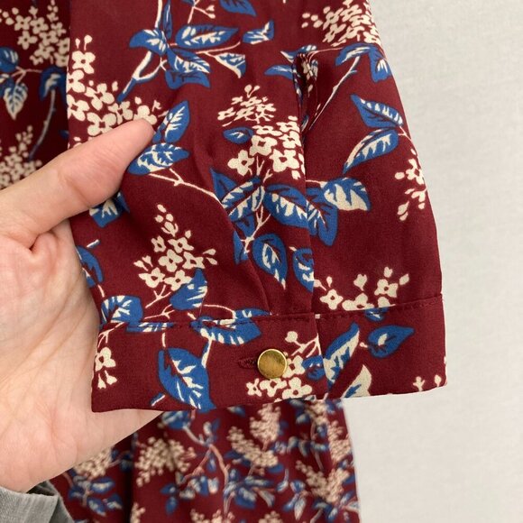 Madewell Burgundy Floral V Neck Button Back Long Sleeve Feminine Dress Medium - Picture 9 of 13